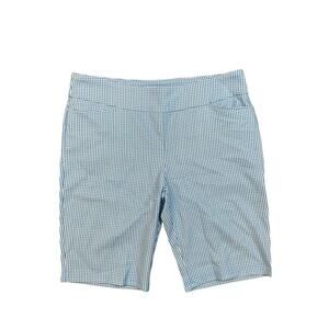 Acegolfs Shorts Womens 2XL XXL Blue White Checkered Bermuda Pocket Stretch Golf